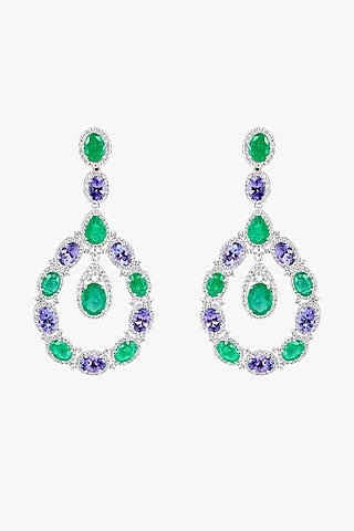 18kt Gold Finish Diamond & Emerald Stone Dangler Earrings by Mohar Fine Jewellery