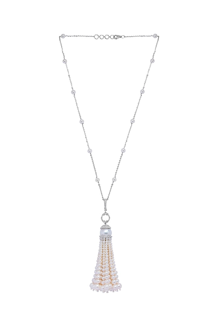 18kt Gold Finish Diamond & Pearl Pendant Necklace by Mohar Fine Jewellery at Pernia's Pop Up Shop