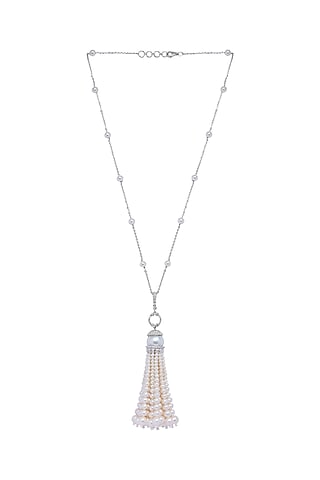 18kt Gold Finish Diamond & Pearl Pendant Necklace by Mohar Fine Jewellery