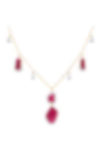 18kt Gold Finish Diamond & Ruby Stone Pendant Necklace by Mohar Fine Jewellery at Pernia's Pop Up Shop