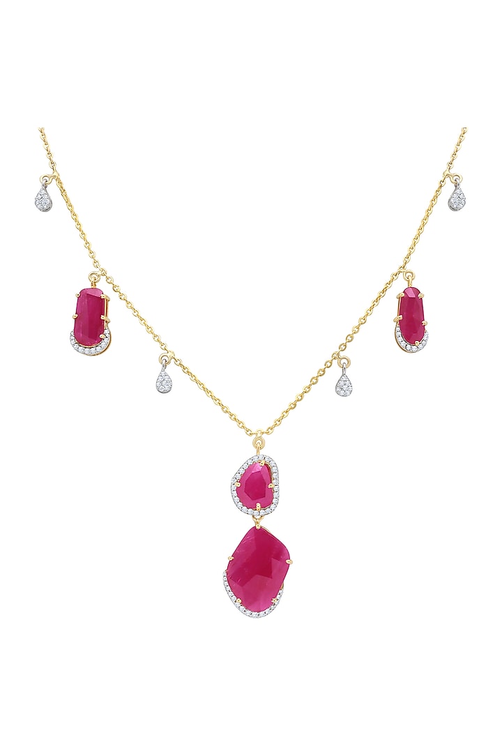 18kt Gold Finish Diamond & Ruby Stone Pendant Necklace by Mohar Fine Jewellery at Pernia's Pop Up Shop