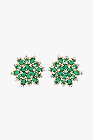 14kt Gold Finish Diamond & Emerald Stud Earrings by Mohar Fine Jewellery