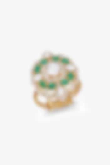 18kt Gold Finish Diamond & Emerald Ring by Mohar Fine Jewellery at Pernia's Pop Up Shop