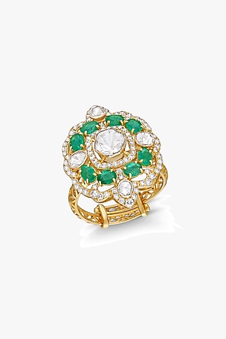 18kt Gold Finish Diamond & Emerald Ring by Mohar Fine Jewellery