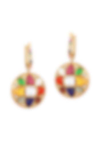 18kt Gold Finish Diamond & Navratna Stone Dangler Earrings by Mohar Fine Jewellery at Pernia's Pop Up Shop