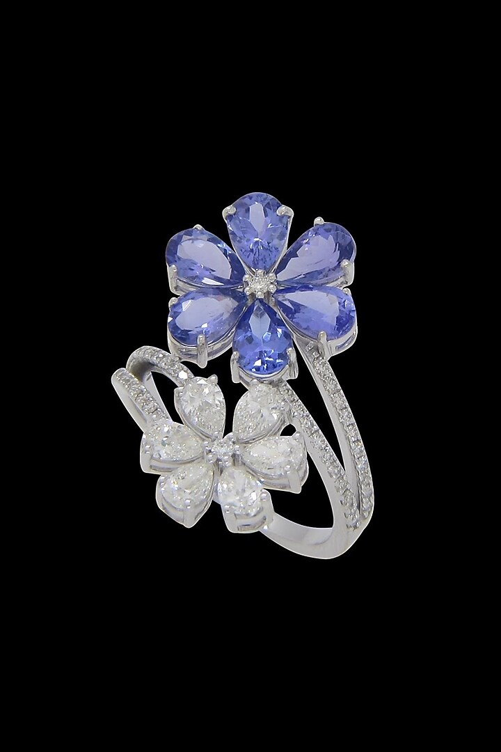 14kt Gold Finish Diamond & Tanzanite Ring by Mohar Fine Jewellery at Pernia's Pop Up Shop