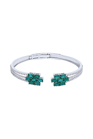 18kt Gold Diamond & Natural Zambian Emerald Stone Openable Bracelet by Mohar Fine Jewellery