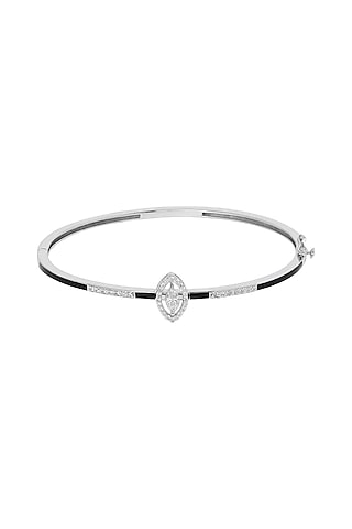 18kt Gold Natural Diamond Black Enameled Openable Bracelet by Mohar Fine Jewellery