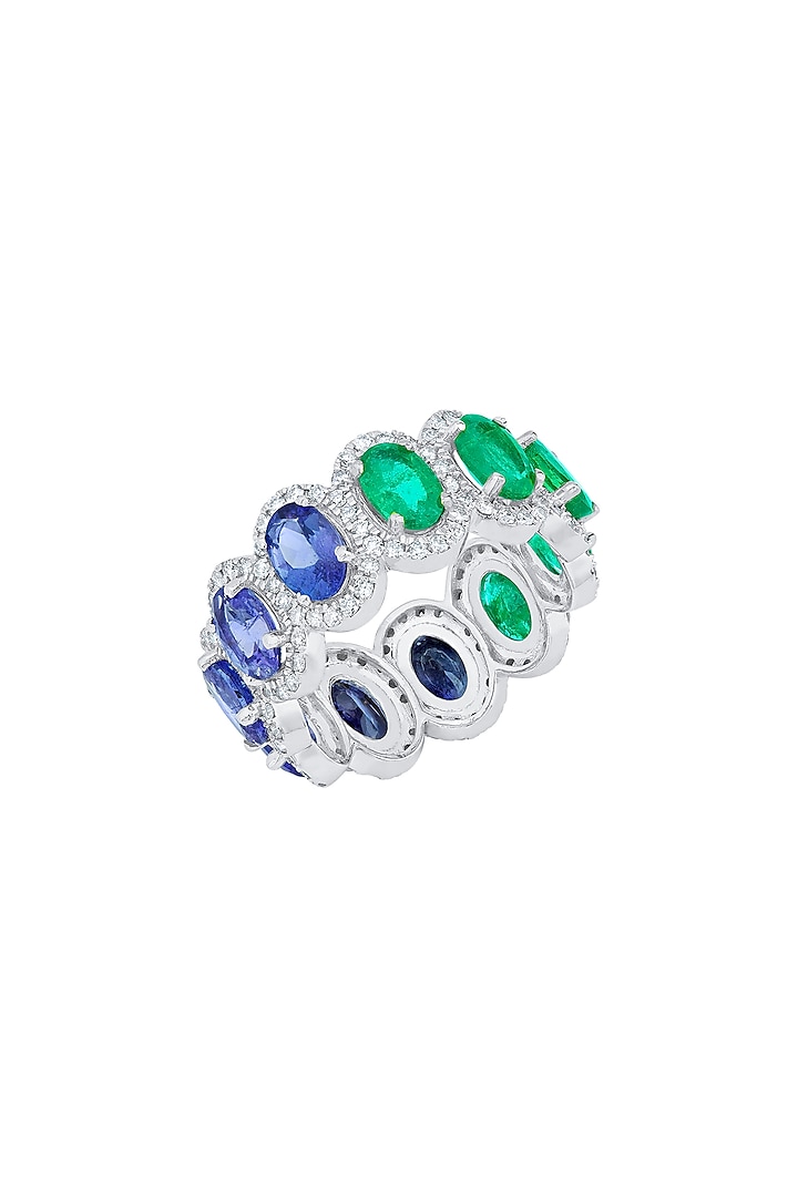 18kt White Finish Diamond & Natural Zambian Emerald Stone Openable Bracelet by Mohar Fine Jewellery at Pernia's Pop Up Shop