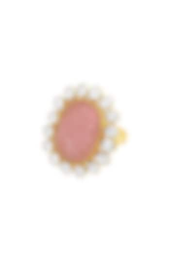 14kt Gold Finish Kundan Polki & Natural Morganite Carved Stone Ring by Mohar Fine Jewellery at Pernia's Pop Up Shop