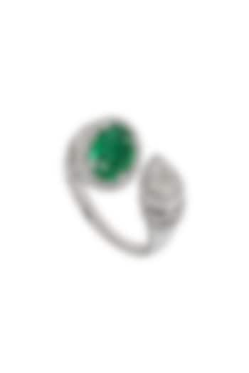 18kt White Finish Diamond & Natural Zambian Emerald Stone Ring by Mohar Fine Jewellery at Pernia's Pop Up Shop