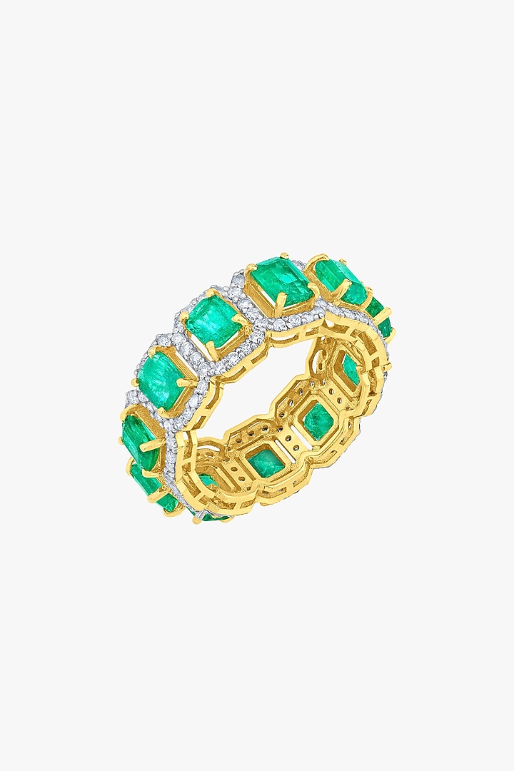 14kt Gold Finish Diamond & Emerald Ring by Mohar Fine Jewellery at Pernia's Pop Up Shop