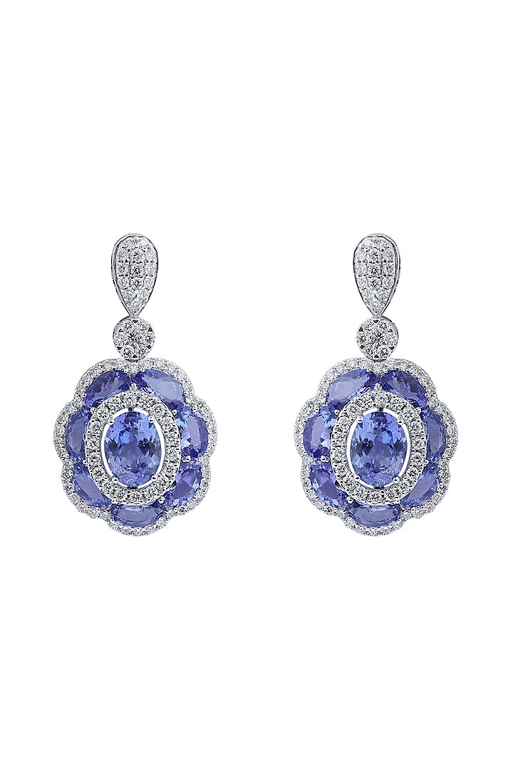 18kt White Finish Diamond & Natural Tanzanite Stone Dangler Earrings by Mohar Fine Jewellery at Pernia's Pop Up Shop