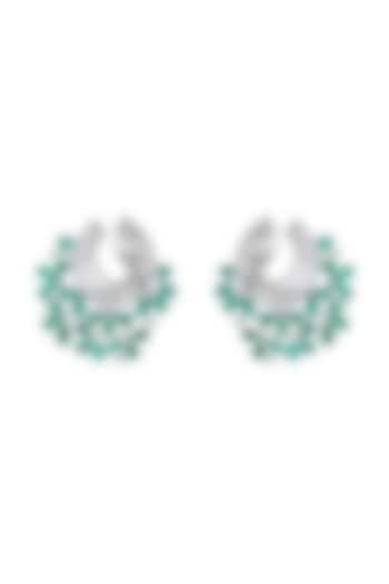 18kt White Finish Diamond & Natural Zambian Emerald Stone Stud Earrings by Mohar Fine Jewellery at Pernia's Pop Up Shop