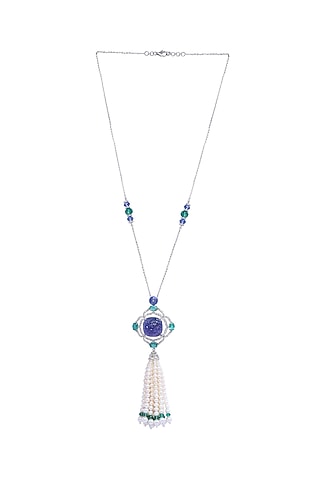 18kt Gold Finish Diamond & Emerald Pendant Necklace by Mohar Fine Jewellery