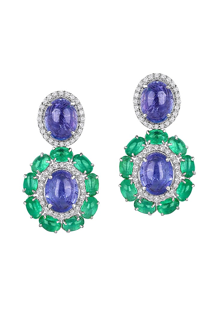 14kt Gold Finish Diamond & Emerald Cabochon Dangler Earrings by Mohar Fine Jewellery at Pernia's Pop Up Shop