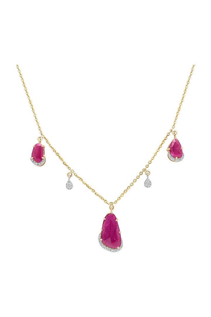 18kt Gold Finish Diamond & Ruby Rose Cut Pendant Necklace by Mohar Fine Jewellery at Pernia's Pop Up Shop