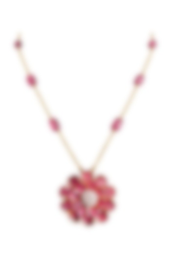 14kt Gold Finish Diamond & Tourmaline Tumble Pendant Necklace by Mohar Fine Jewellery at Pernia's Pop Up Shop