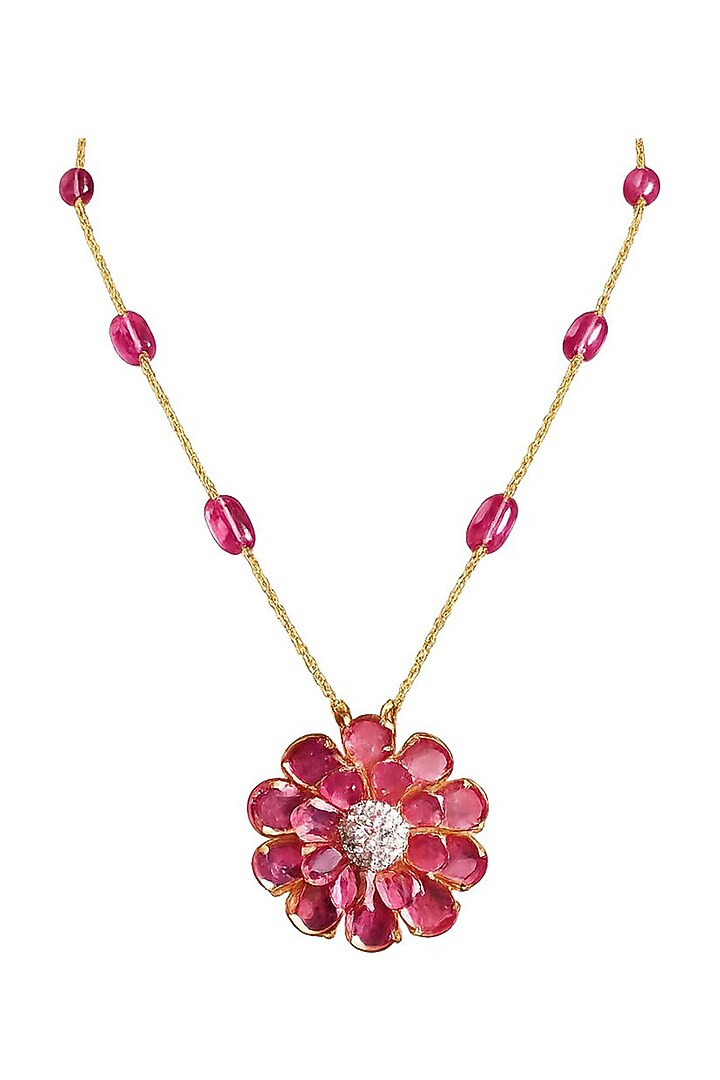 14kt Gold Finish Diamond & Tourmaline Tumble Pendant Necklace by Mohar Fine Jewellery at Pernia's Pop Up Shop