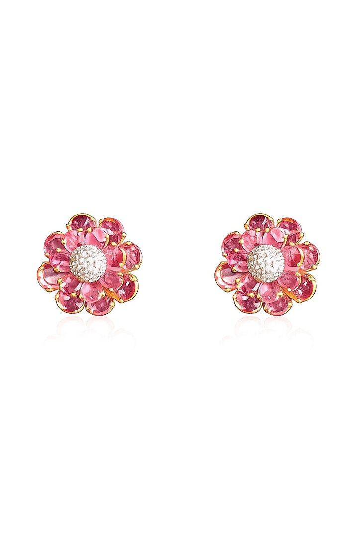 14kt Gold Finish Diamond & Tourmaline Flat Stud Earrings by Mohar Fine Jewellery at Pernia's Pop Up Shop