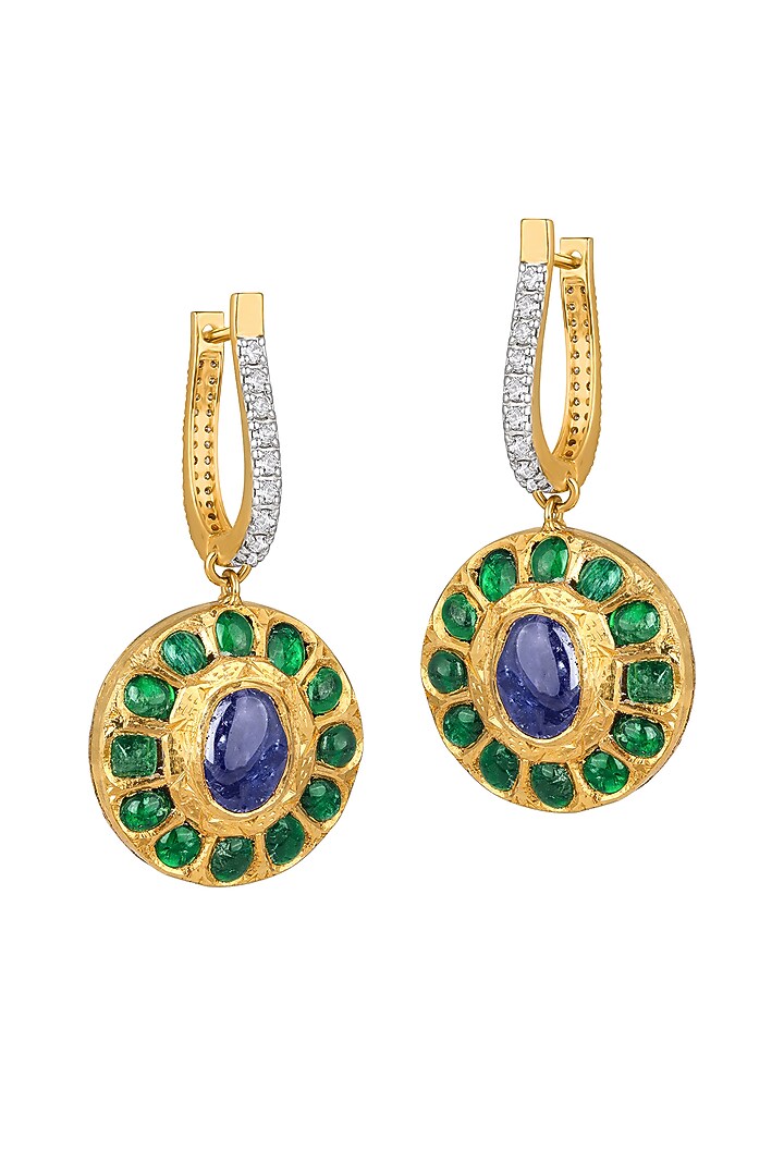 18kt Gold Finish Diamond & Tanzanite Tumble Dangler Earrings by Mohar Fine Jewellery at Pernia's Pop Up Shop