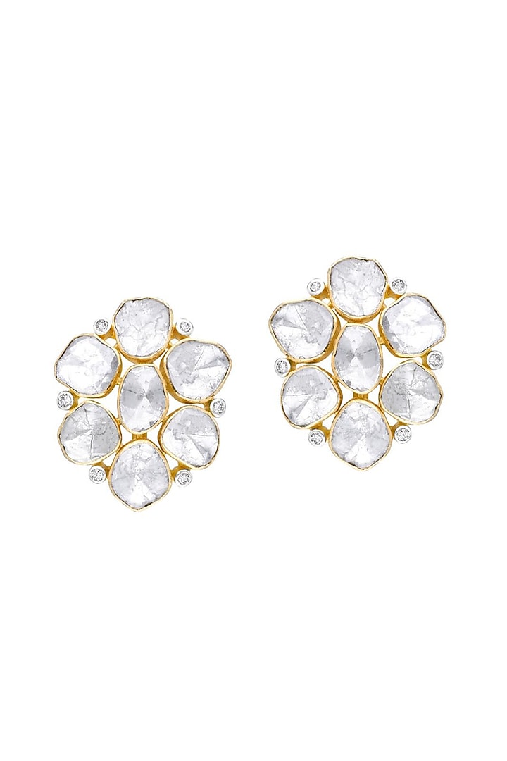18kt Gold Finish Diamond & Kilwas Polki Stud Earrings by Mohar Fine Jewellery at Pernia's Pop Up Shop
