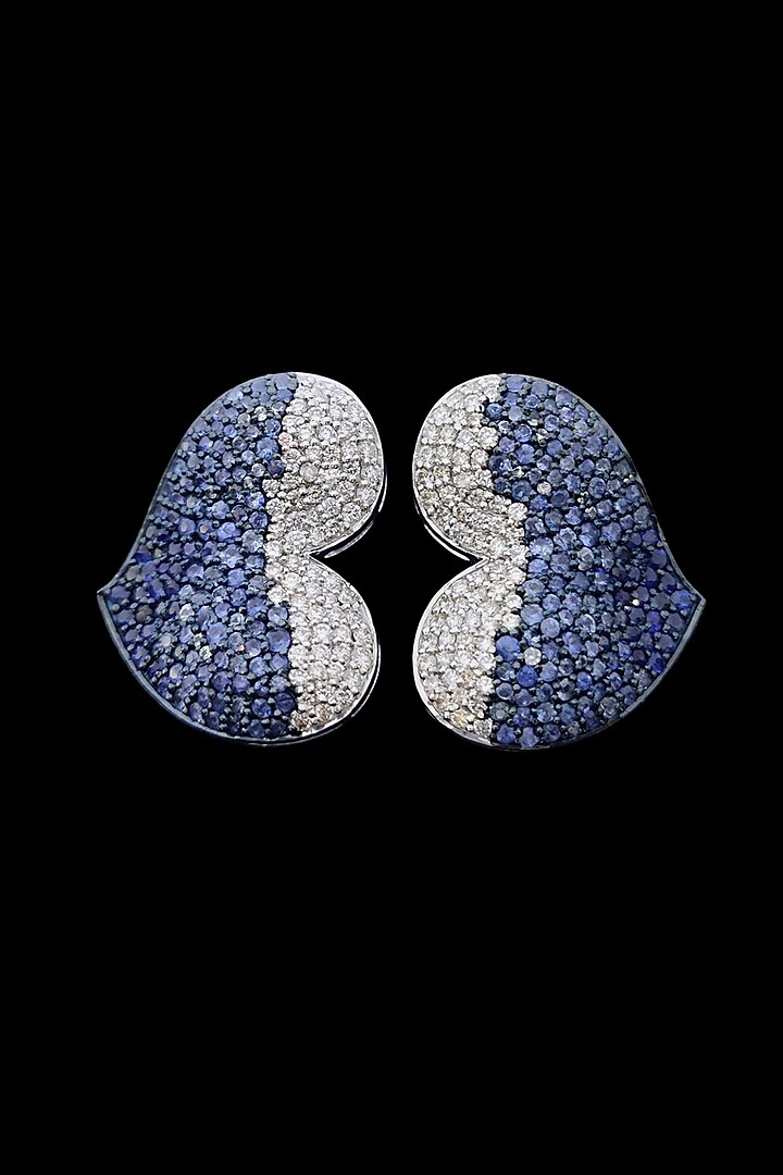 18kt Gold Finish Diamond & Blue Sapphire Stud Earrings by Mohar Fine Jewellery at Pernia's Pop Up Shop