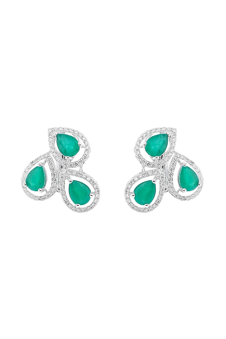 18kt Gold Finish Diamond & Pear Emerald Stud Earrings by Mohar Fine Jewellery at Pernia's Pop Up Shop