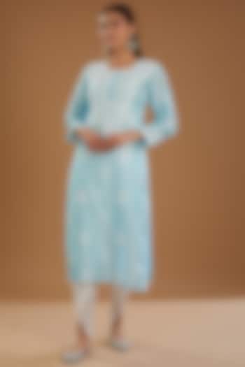 Ferozi Chanderi Silk Chikankari Kurta by The Mohi Studio at Pernia's Pop Up Shop