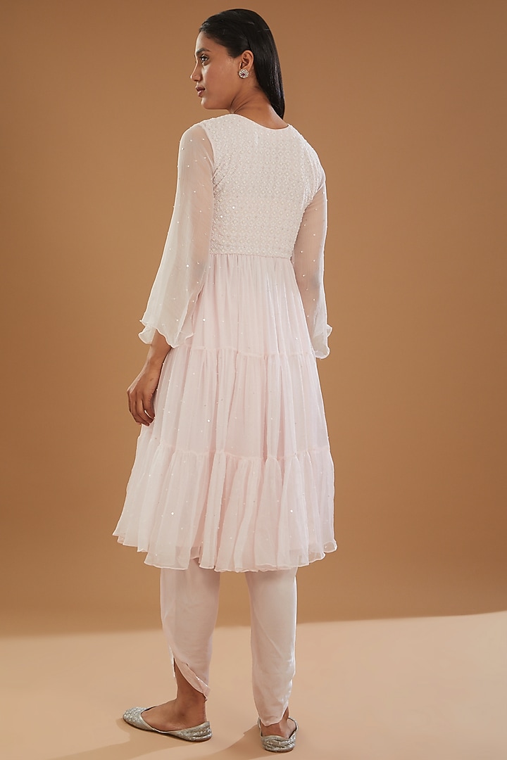 Baby Pink Georgette & Chiffon Chikankari Layered Kurta Set by The Mohi Studio at Pernia's Pop Up Shop