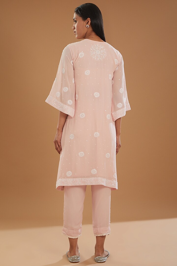 Onion Pink Georgette & Crepe Chikankari Kurta Set by The Mohi Studio at Pernia's Pop Up Shop