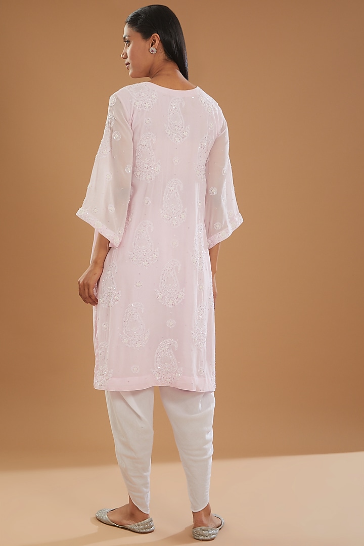 Baby Pink Georgette & Modal Chikankari Kurta Set by The Mohi Studio at Pernia's Pop Up Shop