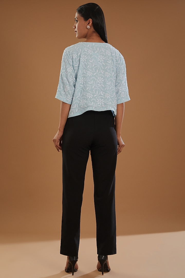 Ice Blue Georgette Chikankari Crop Top by The Mohi Studio at Pernia's Pop Up Shop