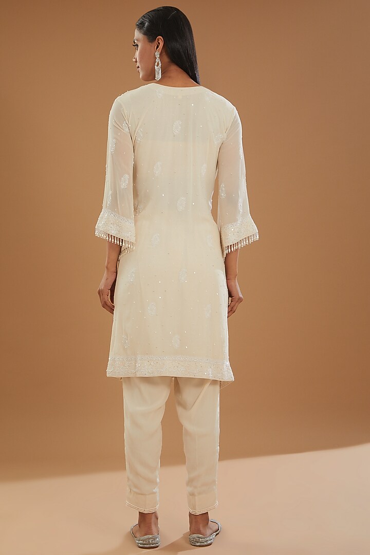 Beige Georgette & Crepe Chikankari Kurta Set by The Mohi Studio at Pernia's Pop Up Shop