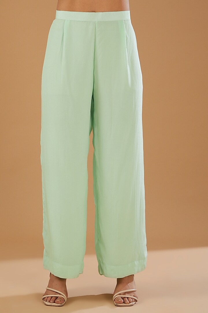 Sea Green Georgette & Crepe Chikankari Kurta Set by The Mohi Studio at Pernia's Pop Up Shop