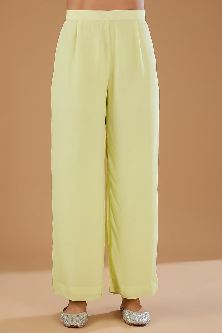 Lime Green Georgette & Crepe Chikankari Kurta Set by The Mohi Studio at Pernia's Pop Up Shop