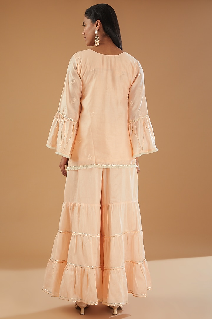 Peach Chanderi Silk Party Wear Sharara Set by The Mohi Studio at Pernia's Pop Up Shop
