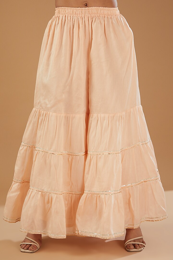 Peach Chanderi Silk Party Wear Sharara Set by The Mohi Studio at Pernia's Pop Up Shop