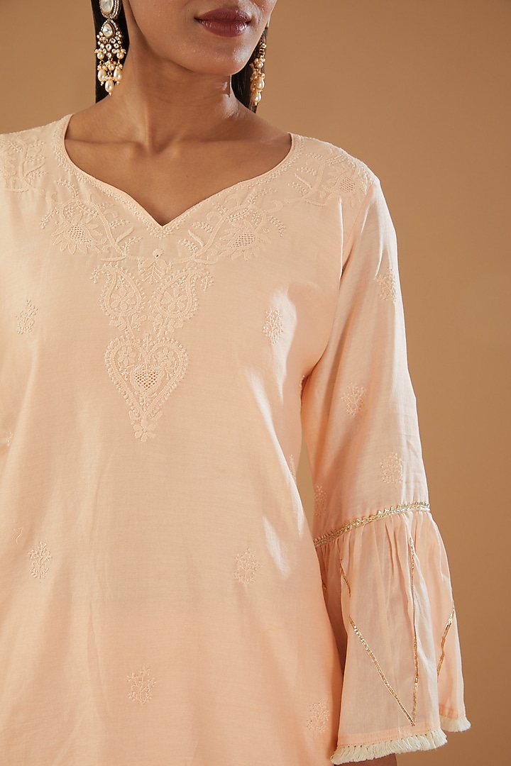 Peach Chanderi Silk Party Wear Sharara Set by The Mohi Studio at Pernia's Pop Up Shop