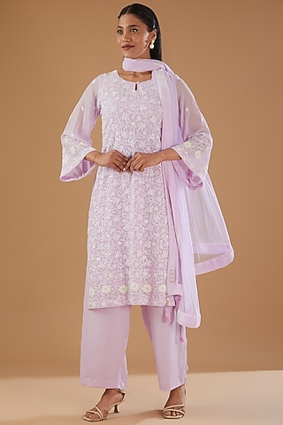 Lavender Georgette & Crepe Chikankari Kurta Set by The Mohi Studio