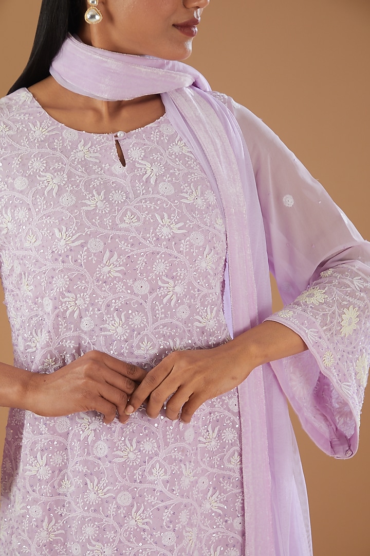 Lavender Georgette & Crepe Chikankari Kurta Set by The Mohi Studio at Pernia's Pop Up Shop
