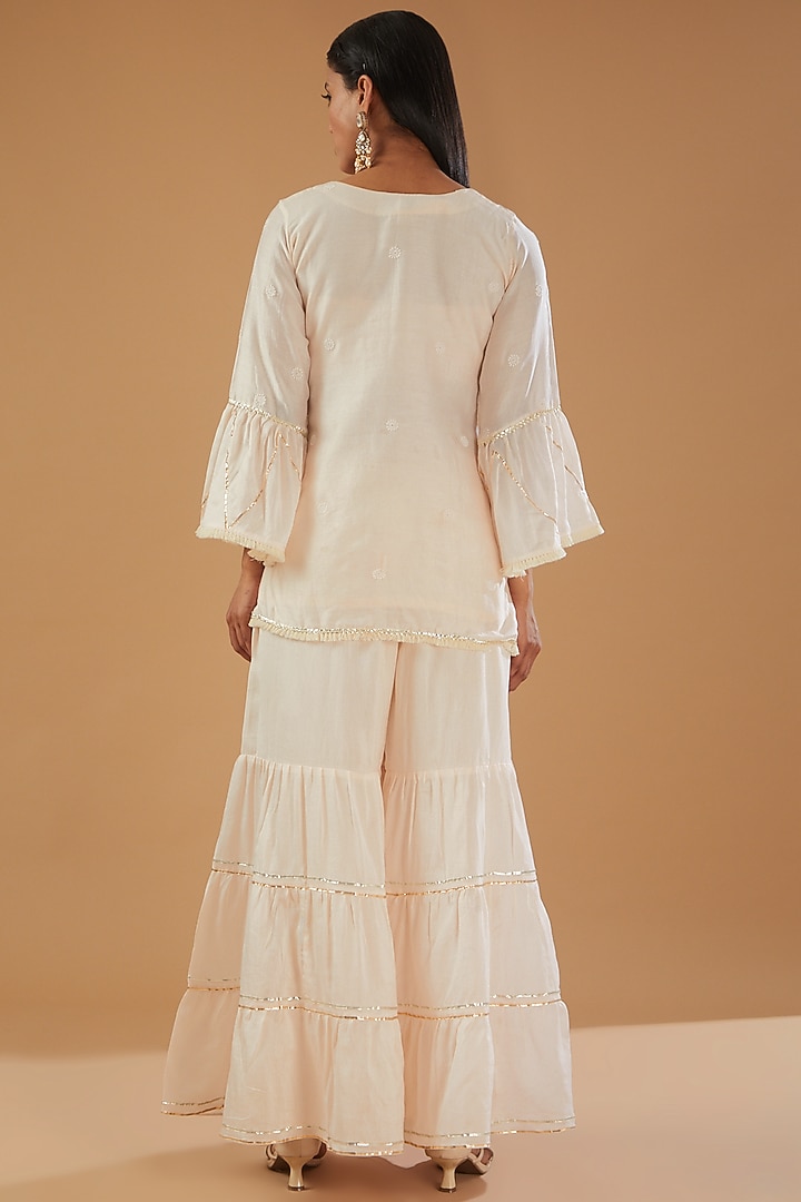 Beige Chanderi Silk Party Wear Sharara Set by The Mohi Studio at Pernia's Pop Up Shop