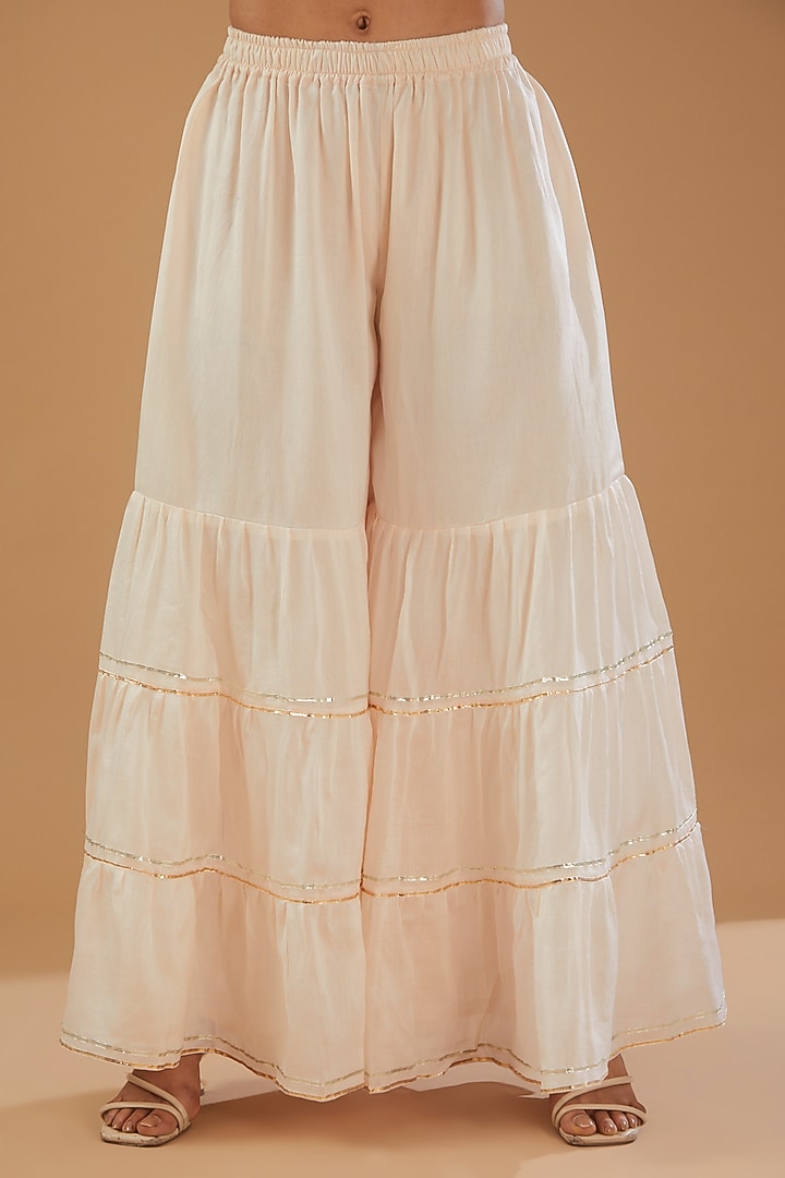 Beige Chanderi Silk Party Wear Sharara Set by The Mohi Studio at Pernia's Pop Up Shop