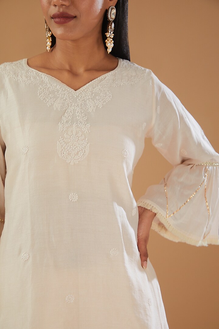 Beige Chanderi Silk Party Wear Sharara Set by The Mohi Studio at Pernia's Pop Up Shop