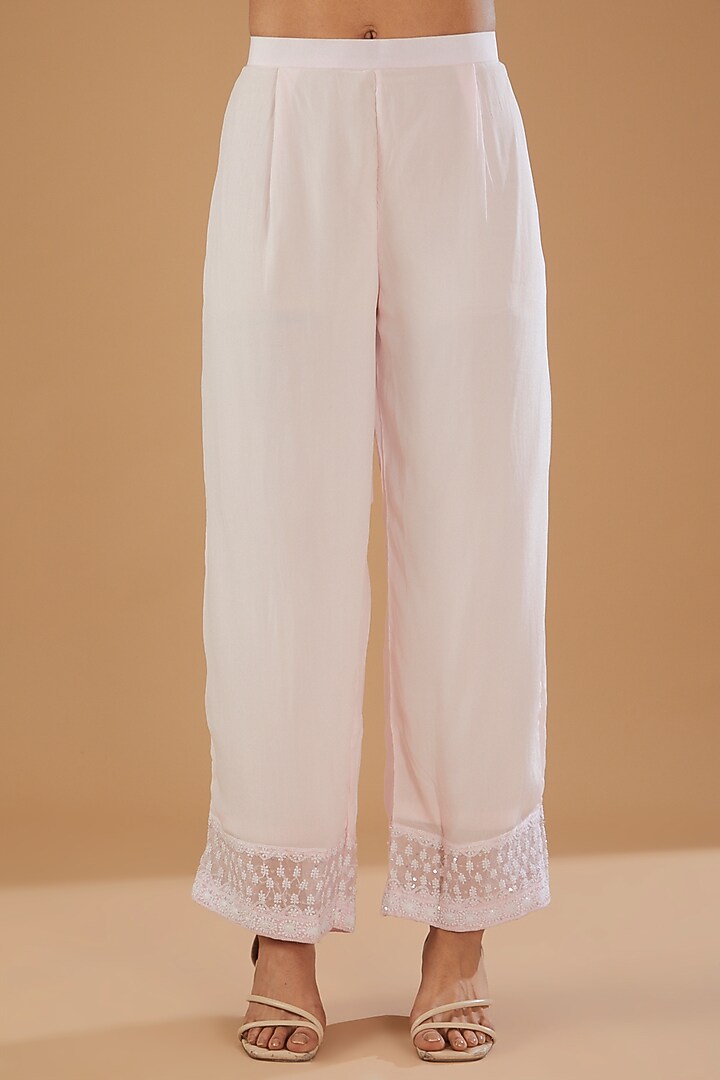Baby Pink Georgette & Crepe Chikankari Kurta Set by The Mohi Studio at Pernia's Pop Up Shop