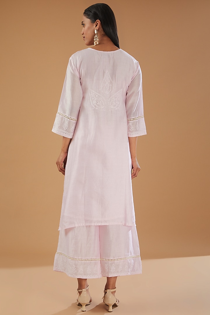 Beige Chanderi Silk Chikankari Kurta Set by The Mohi Studio at Pernia's Pop Up Shop