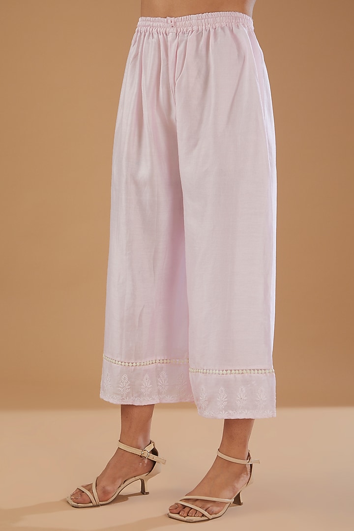Beige Chanderi Silk Chikankari Kurta Set by The Mohi Studio at Pernia's Pop Up Shop