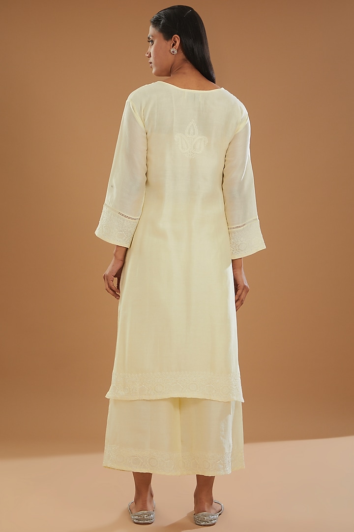 Yellow Chanderi Silk Chikankari Kurta Set by The Mohi Studio at Pernia's Pop Up Shop