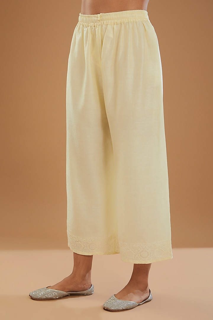 Yellow Chanderi Silk Chikankari Kurta Set by The Mohi Studio at Pernia's Pop Up Shop