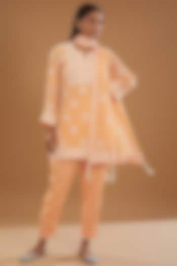 Orange Georgette & Semi Crepe Chikankari Kurta Set by The Mohi Studio